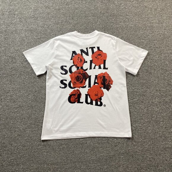 Anti Social Social Club White T Shirt With Rose Print